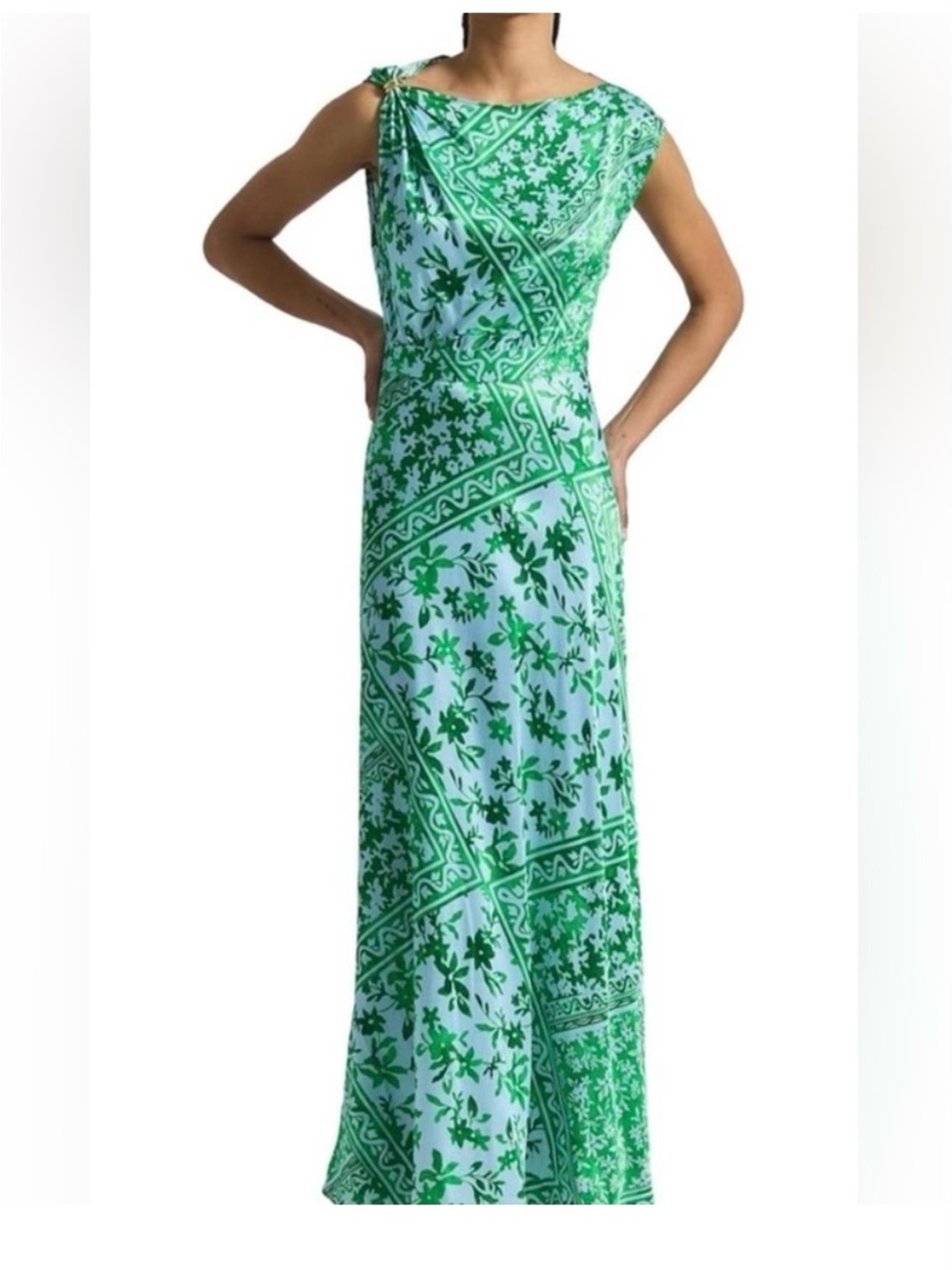 Derek Lam 10 Crosby Green and Light Blue Printed Maxi Dress